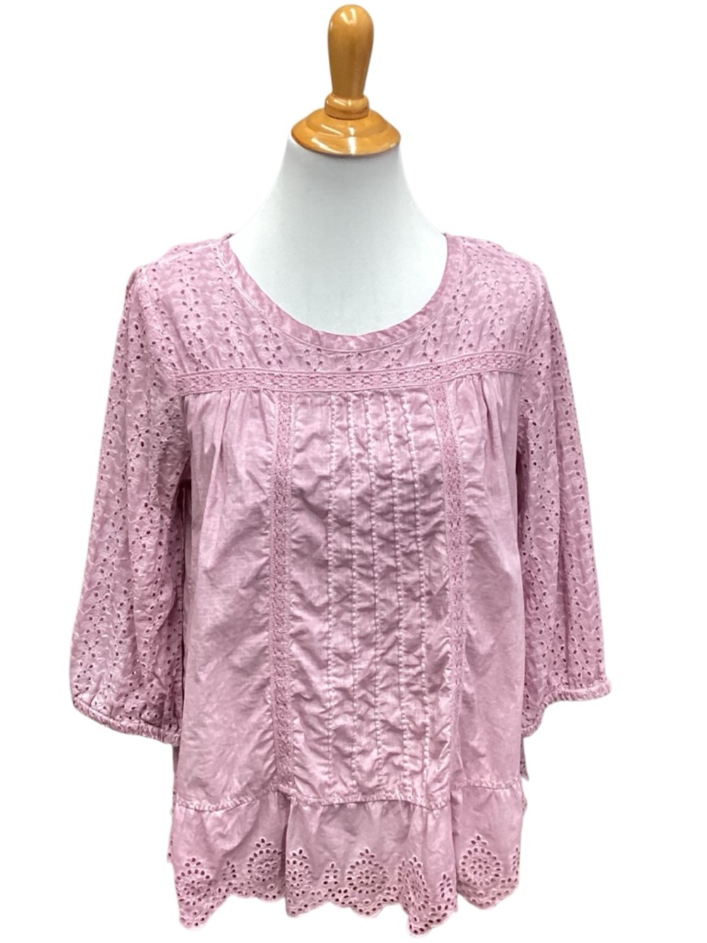Logo Lavish Mauve Pink Eyelet Cotton Blouse Misses size M